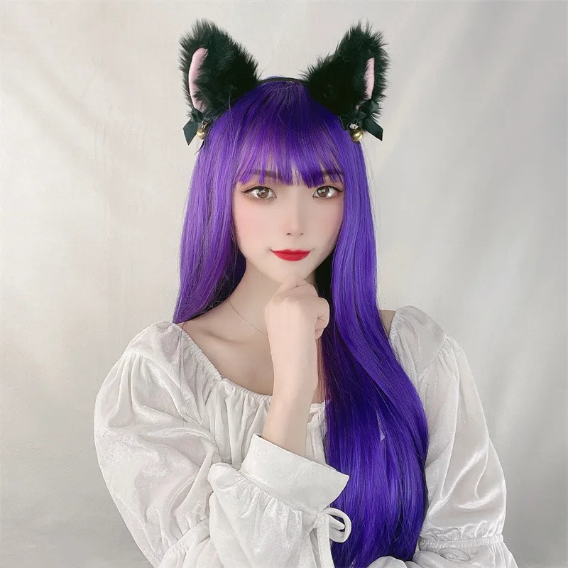 Wig Female Purple Long Hair Lolita Natural Realistic Long Straight