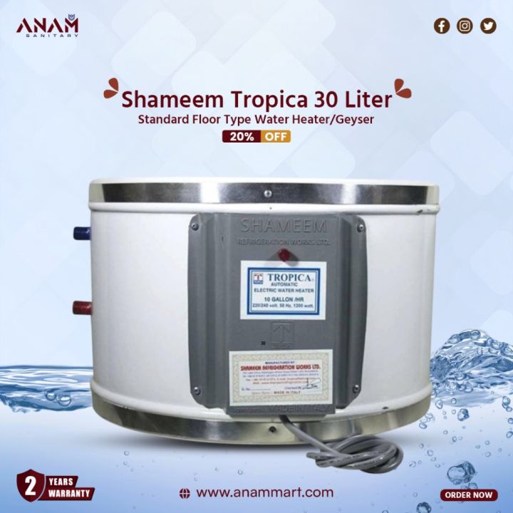 Shameem Tropica 30L Electric Floor Water Heater Geyser with Magnesium Anode, Glass-Lined Tank, 1200W - Energy Saving, High-Quality Home Heating Solution CAM