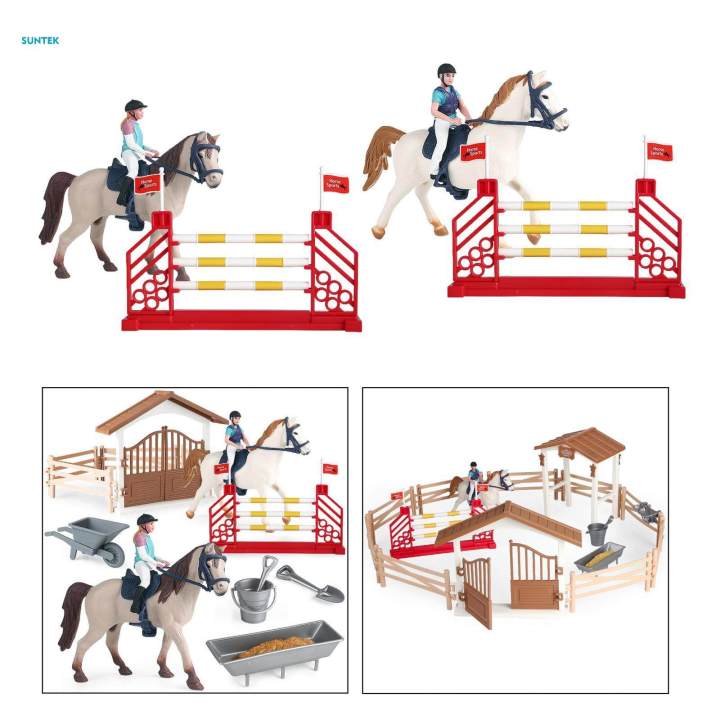 3x%20Equestrian%20Toy%20Set%20with%20Horse%20Horseman%20and%20Fence%20and%20Girls%20Kids%20-%20Image%203