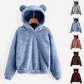 5XL Cute Bear Ear Fuzzy Hoodie Pullover Korean Fashion Loose Warm Fleece Sweatshirt Women's Hoodies Jacket Coat худи оверсайз. 