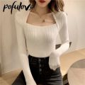 Women Sweater Pullover Long Sleeve Top Square Collar Casual Fashion Women Jumper Knitwear Sweater Tops Dropshipping.