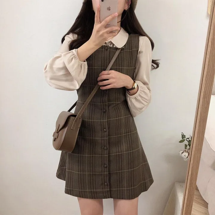 Cute%20Mini%20New%20Year%20Date%20Dresses%20Sleeveless%20Vest%20Women%20Korea%20Japanese%20Style%20Design%20Retro%20Vintage%20Plaid%20Button%20Shirt%20Dress%20New%20-%20Image%204