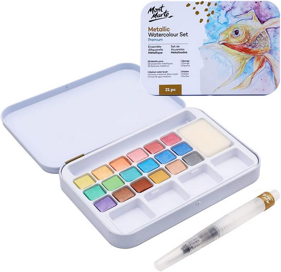 Mont Marte Metallic Watercolour Cake Set in Tin Premium 21pc