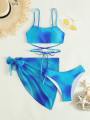【Top Picks】 Sleep women 3 Pieces Ombre Lace Up Swimsuit Beach Skirt Swimwear Women 2023 Bathing Swimming Swim Suit Female Summer Beachwear. 