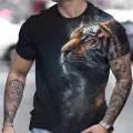 Tiger Print T-Shirt 3D Animal Men's Shirts Summer 6xl Short Sleeved Male Pullover Oversized Tops Tees Men Clothing. 