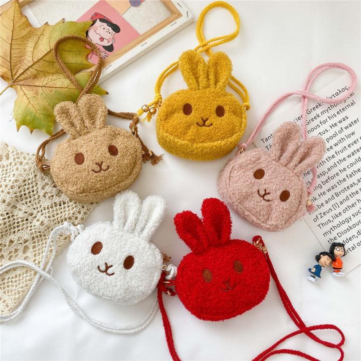 Round Zipper Bunny Plush Purse Messengers Bags Children Shoulder Bag Handbag