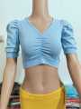 Cotton Half Body Short Sleeve Crop Tops Blouse for Women - Casual and Trendy.