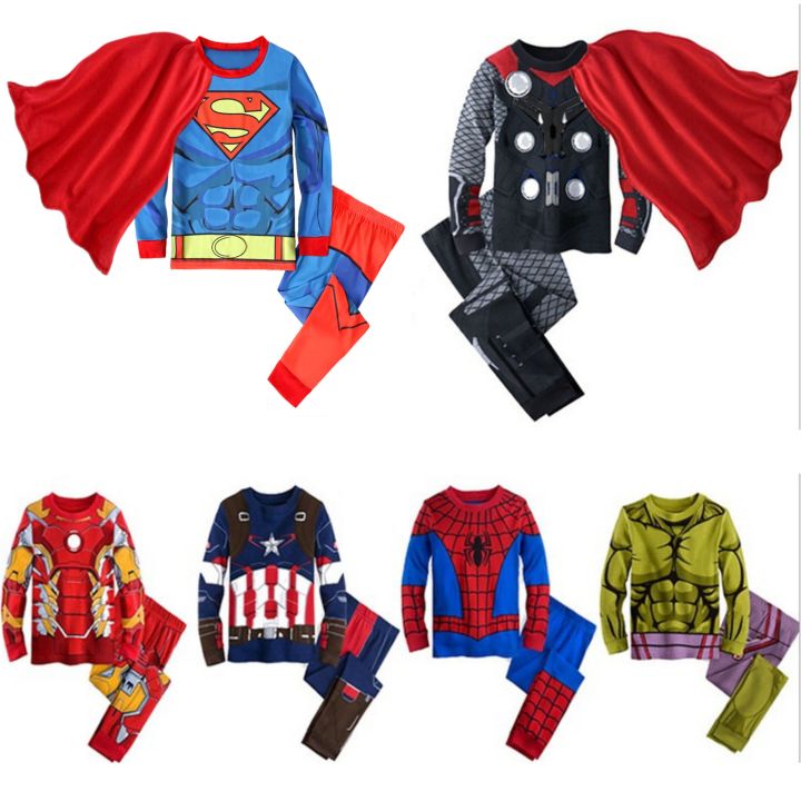Avengers Superhero Pajamas for Kids Spiderman Iron Man Nightwear Suit Boys Children Long Sleeve Christmas Costume Sleepwear KEEMEEUYZO