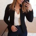 Open front Cardigan Fashionable Notched Notched collar Coat Daily work wear Collar Shirt for Office attire Formal occasions. 