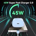 Baseus GaN Charger 45W PD Adapter For Iphone 1516 Series Macbook PicoGo GaN6 Pro Fast Charger US Black.