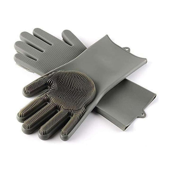 Silicone Cleaning Gloves with Wash Scrubber Reusable Brush Dish - Hand Gloves - Hand Gloves