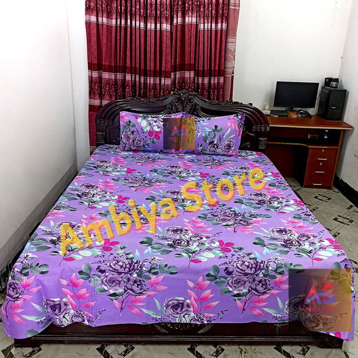 Cotton King Size Bedsheet With Two Pillow Cover Size 7/8 Feet Head Pillow cover Size 20/28 Inch Easy Maintainance Hand Washable