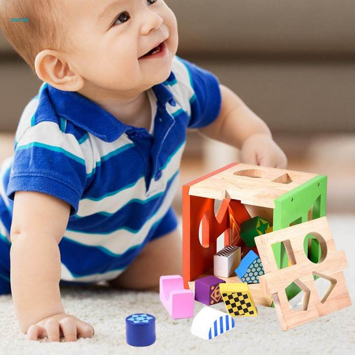 Wood Shape Sorting Box Building Blocks Geometry Learning Classic Toy for Preschool Age 3+