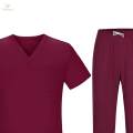 Nursing Scrubs Set Uniforms Set for Hospital Nursing Massaging M Dark Red. 