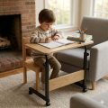 Portable Laptop Table with Wheels Adjustable Height | Study Table for Bed Sofa | Wooden Top Side Desk. 