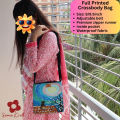 SamiaCraft Moon Black Cat Full Printed Crossbody Bag. 