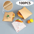 100pcs Triangle Shape Kraft Paper Packaging Sandwich Oilproof Doughnut Bread Hamburger Disposable Pouch Kitchen Party Restaurant-MINETTE. 