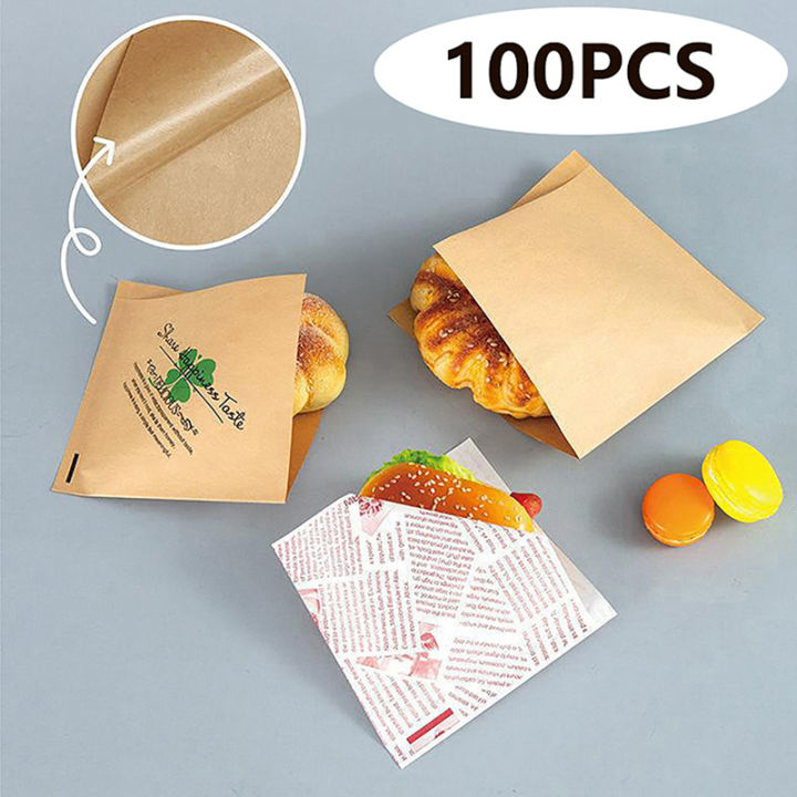 100pcs Triangle Shape Kraft Paper Packaging Sandwich Oilproof Doughnut Bread Hamburger Disposable Pouch Kitchen Party Restaurant-MINETTE