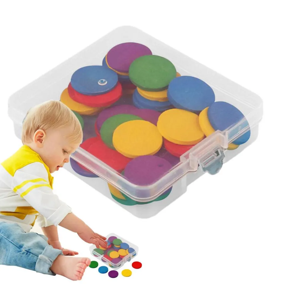 Kids Math Learning Toy 50 Pieces Smooth Wooden Pieces Disc Math