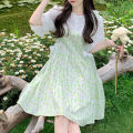 Japanese Sweet Girl Fake Two-Piece Doll Collar Dress Female Students Summer Waist Slimming A Floral Skirt.