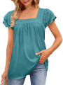 Women  U-neck T-shirt Double layer Lace Short Sleeve Ladies Pullover Tops Shirt Casual T-shirt. 