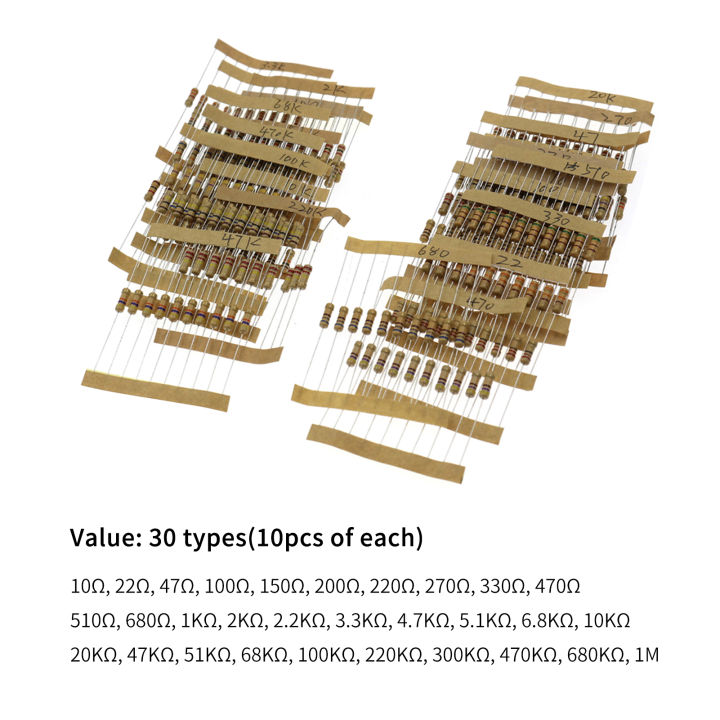 300PCS%2030%20Values%201/2W%20Carbon%20Film%20Resistors%20Kit%205%25%20Metal%20Resistors%20Set%2010-1M%20Ohm%20Carbon%20Film%20Resistors%20with%20Individually%20Labeled%20-%20Image%206