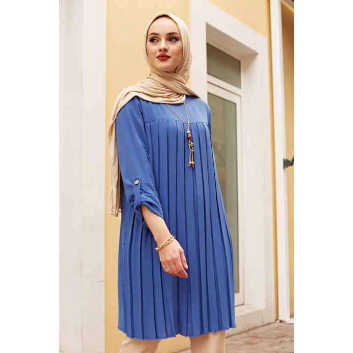 blue ikat maxi dress Esila Saten Modest Evening Dress – Merhaba Boutique main image 1