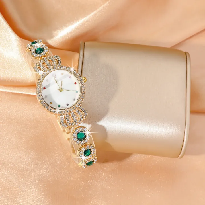 Fashion%202pcs%20Women's%20Quartz%20Watches%20and%20Bracelet%20Matching%20Stainless%20Steel%20Waterproof%20Diamond%20Inlaid%20Ladies%20Wristwatch%20Spiral%20Crown%20Girl's%20Needle%20Buckle%20Watch%20-%20Image%205