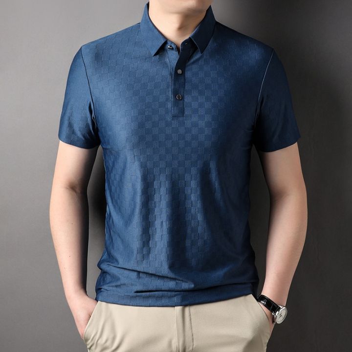 MLSHP Summer Men's Polo Shirts Luxury Short Sleeve Solid Color Man T-shirts High Quality Business Casual Slim Man Tees 3XL