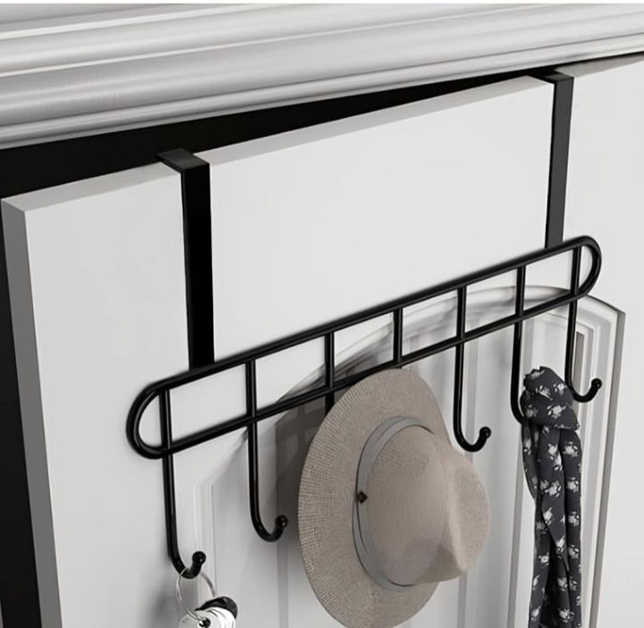 Multi-Alloy Steel Functional Steel Over The Door Hook Hanger Organizer | Wall Hook Rack | for Hanging Clothes | Door Storage Coat Hooks Behind The Door Organizer (Black)