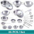 【Limited stock】 25pcs Children Stainless Steel Pretend Play Food Kitchen Cookware Set Mini Cooking Game Pot Shovel Tinplate Kid Kitchen. 