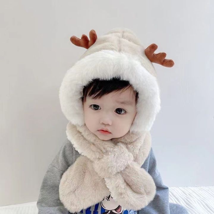 Cute%20Antler%20Baby%20Hat%20Winter%20Plush%20Warm%20Baby%20Scarf%20Hat%20Scarf%20Integrated%20Warm%20and%20Windproof%201-6%20Years%20-%20Image%205