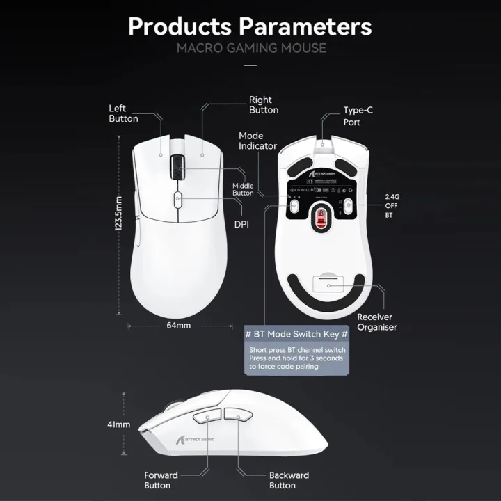 R1%201000Hz%20Wireless%20Mouse%20Wired/2.4G/BT5.2%203%20Mode%20Connection%20Gaming%20Mouse%2018000DPI%20Lightweight%20Ergonomic%20Mice%20For%20Computer%20Laptop%20-%20Image%204