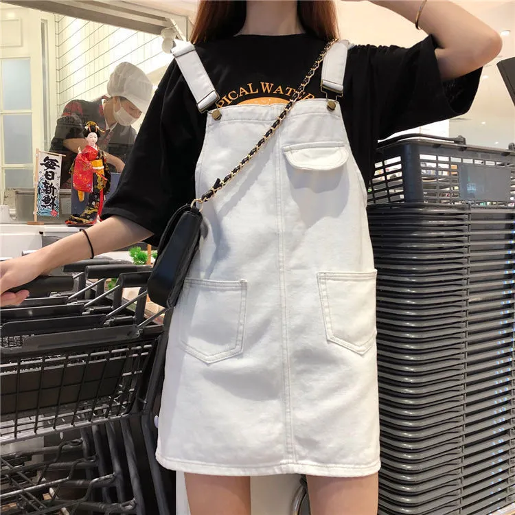Summer Korean Style Large Size Loose Slimming Denim Suspender