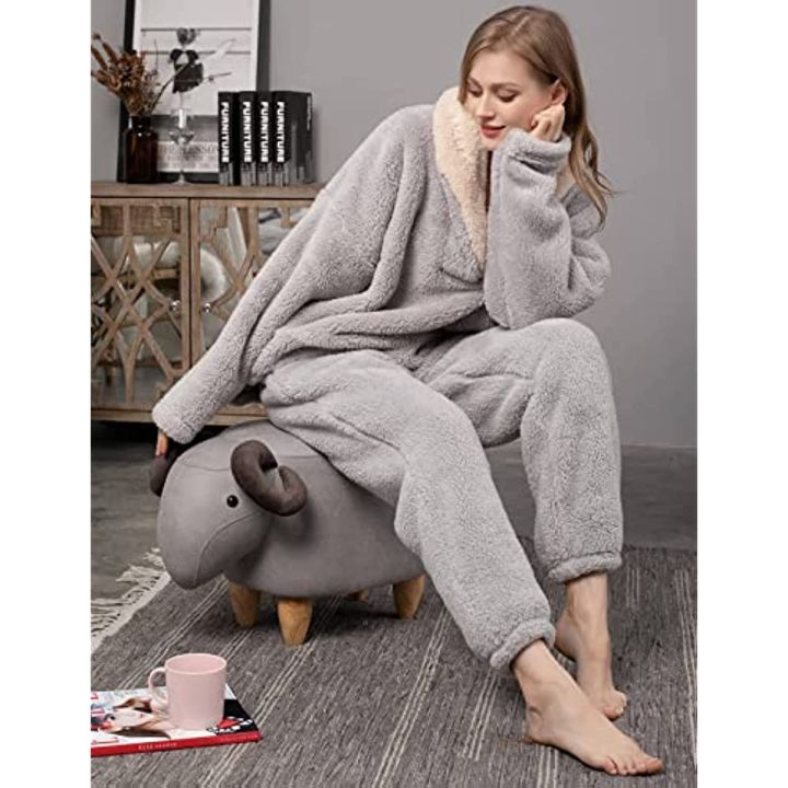 Fleece%20Pajamas%20for%20Women%20Soft%20Comfy%20Fluffy%20Pajamas%20Set%20Pullover%20Pants%20Loose%20Plush%20Warm%20Clothes%20for%20Winter%20Sleepwear%20-%20Image%203