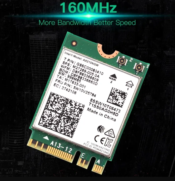 WiFi%206E%20Intel%20AX210%20Bluetooth%205.3%20M.2%20Wireless%20Card%20AX210NGW%202.4Ghz%205Ghz%206Ghz%205374Mbps%20802.11ax%20Wifi%206%20Adapter%20For%20laptop%20and%20PC%20-%20Image%202