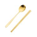 Korean 304 Stainless Steel Chopsticks Spoon Household Non-slip Korean Chopsticks Flat Solid Chopsticks Spoon Dinnerware. 