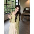 Long Sun Protection Cardigan Pleating Camisole Mid-Length Fairy Skirt Spring2023New fashion outfit. 
