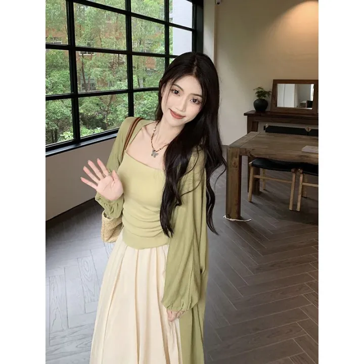 Long%20Sun%20Protection%20Cardigan%20Pleating%20Camisole%20Mid-Length%20Fairy%20Skirt%20Spring2023New%20fashion%20outfit%20-%20Image%202