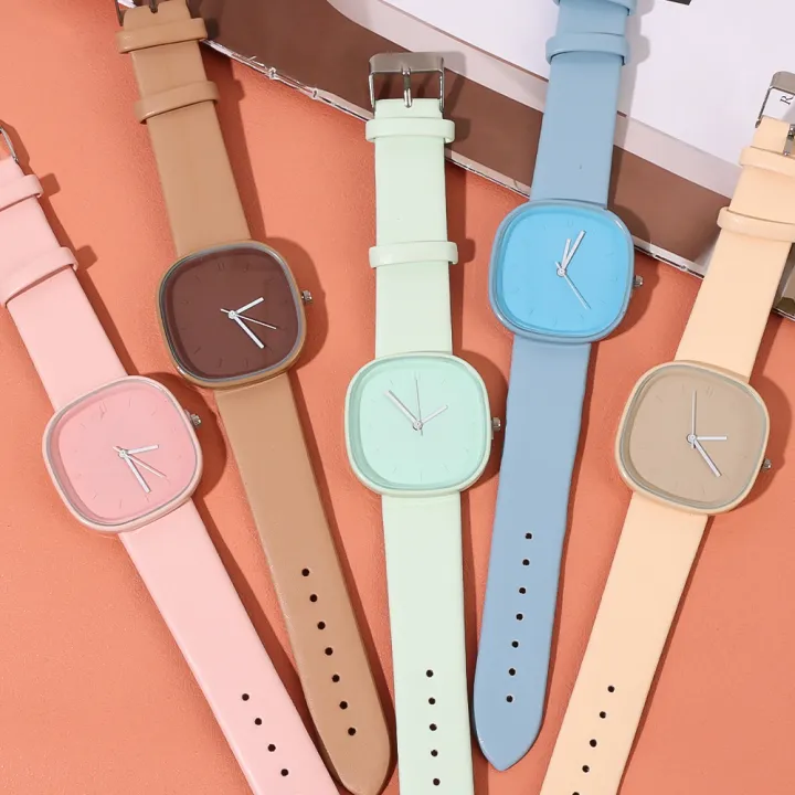 Japanese%20Minimalist%20Style%20Niche%20Design%20Creative%20Fashionable%20Macaron%20Color%20Square%20Watch%20Multicolored%20PU%20Watchband%20Quartz%20Watch%20Women%20Casual%20Watch%201Pcs%20-%20Image%208