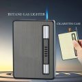 Metal Windproof Butane Gas Cigar Lighter Automatic Case Hold 10 Cigarettes Box,Multifunction Smoking Gadgets For Men Accessories.