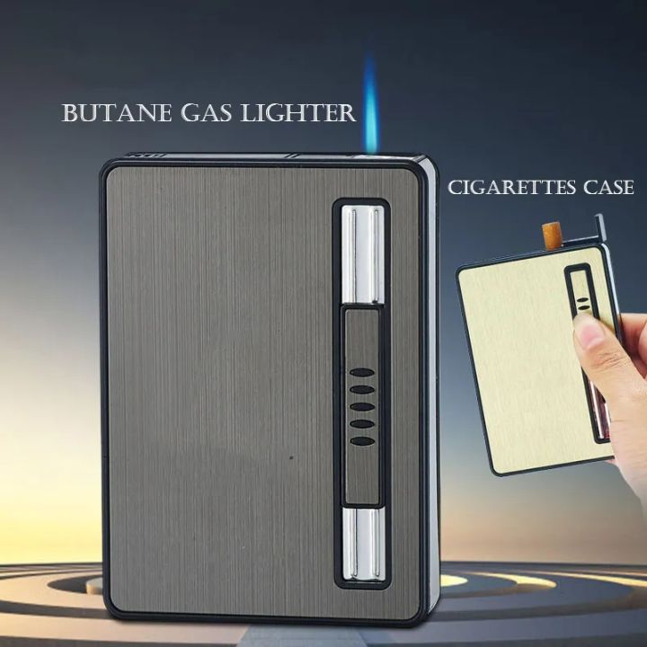 Metal%20Windproof%20Butane%20Gas%20Cigar%20Lighter%20Automatic%20Case%20Hold%2010%20Cigarettes%20Box,Multifunction%20Smoking%20Gadgets%20For%20Men%20Accessories%20-%20Image%203