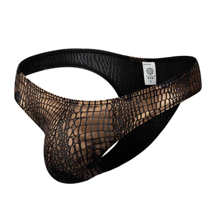 2020 Men Briefs G String U Convex Gay Underwear Snake skin PU Leather Men Underpants pouch Thong tanga Jockstrap