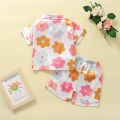 Toddler Baby Girls Clothes Pajamas Short Sleeve Lapel Neck Floral Print Buttons Tops + Loose Short Pants Sleepwear Pajamas Suits. 