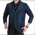 Men's Denim Blazer Fashion Jean Jacket Men Suits Collar Business Coat Denim Outwear.