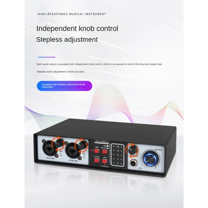 2%20in%202%20Out%20USB%20Audio%20Interface%2032Bit/384KHZ%20Studio%20Kit%20Record%20Professional%20Sound%20Card%2048V%20Phantom%20Easy%20to%20Use%20-%20Image%204