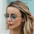 In Trend Rimless Rectangle Sunglasses Women Luxury Designer Cut Edge Shades Golden Leopard Frame Sun Glasses Business Eyewear.