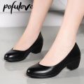 Pofulove Shoes for Women PU Black Shoes Square Heels Pumps Office Ladies Shoes Zapatos De Mujer Design.