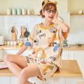Style Pajamas Women's Summer Short Sleeve Shorts Two Piece Suit Thin Student Spring Summer Net Red Home Clothes. 