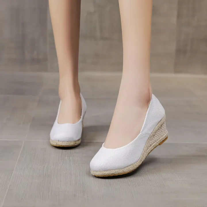 2024%20Slope%20Spring%20and%20Autumn%20New%20Shallow%20Mouth%20Korean%20High%20Heel%20Women's%20Nurse%20Pointed%20Grass%20Knitted%20Single%20Shoes%20for%20Women%20-%20Image%206